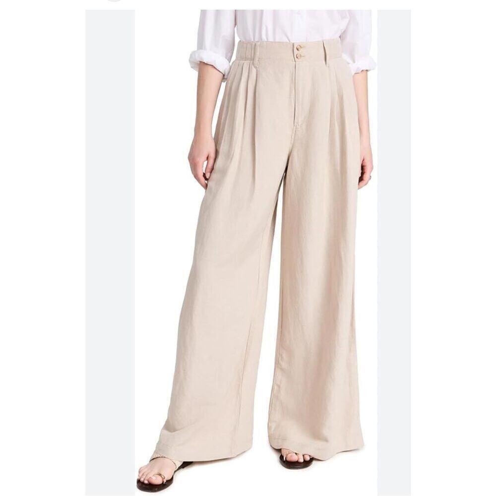 NWT Madewell Womens Beige Pleated Lyocell-Blend Superwide Leg Pant Size Small